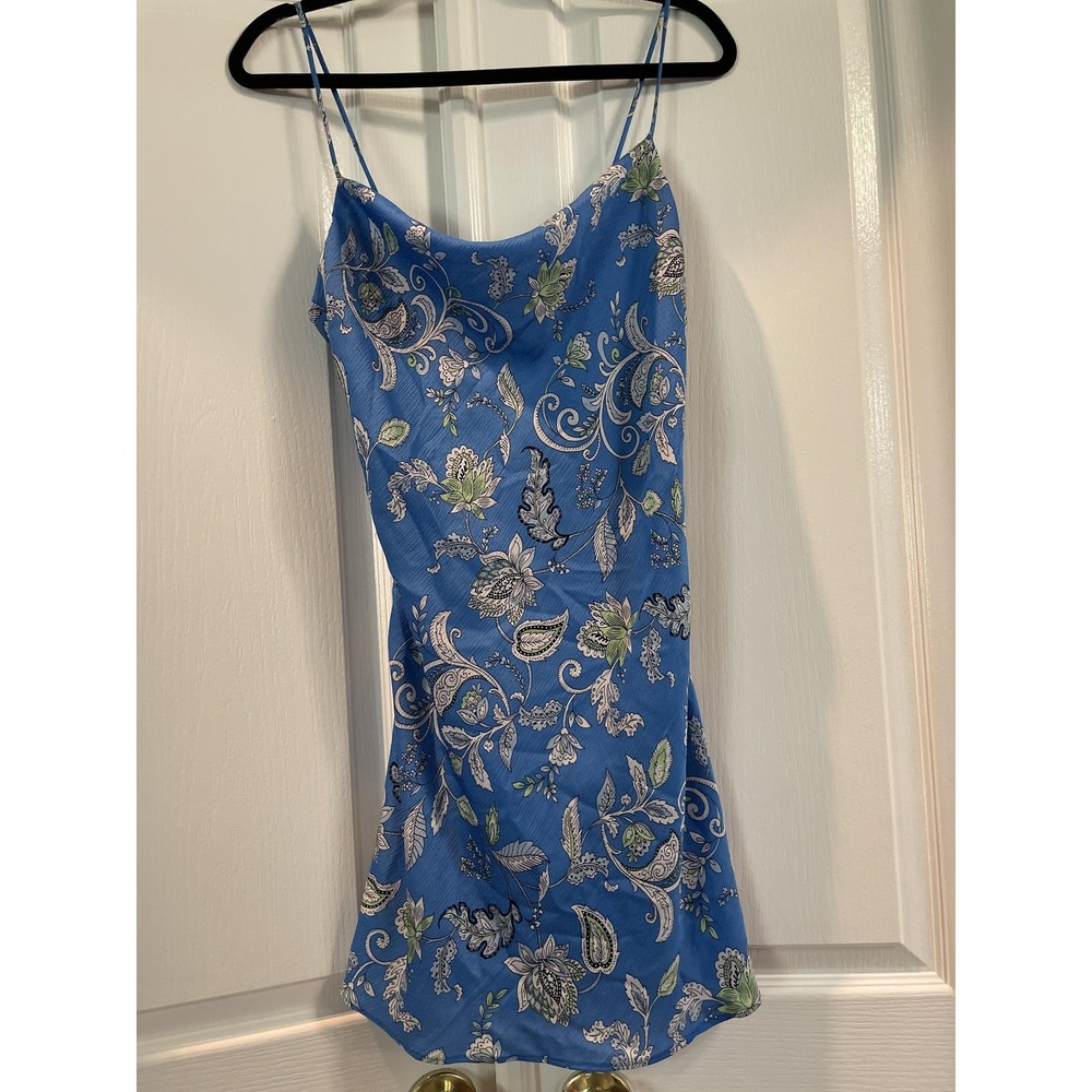 B. Darlin Dress Womens 9/10 Blue Floral Paisley Slip Cowl Neck Spaghetti Strap